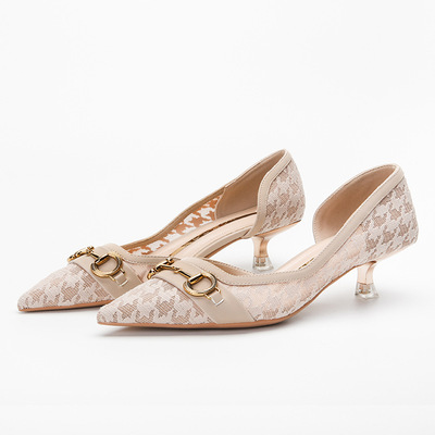 Net Yarn Pointed Toe Temperament High Heels Side Hollow Stiletto Occupation