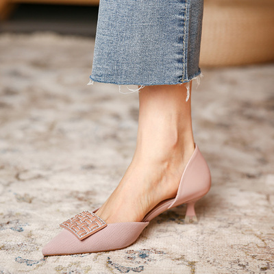 Square Buckle High Heels Pointed Stiletto Heel Hollow