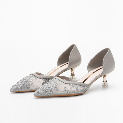 Mesh Embroidery High Heels Women's Pointed Toe Stiletto Heel Sexy