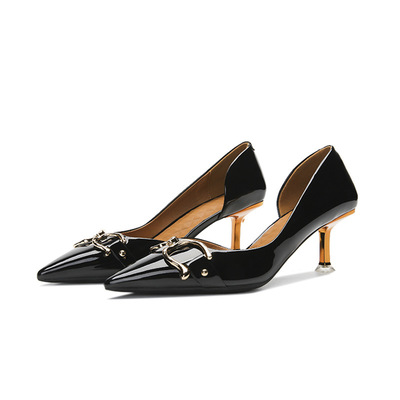 New Korean Style Shallow Mouth French Retro Thick And Thin Heel High Heel Work Shoes