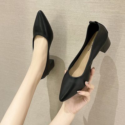 Black Pointed Summer New Rough With Casual Professional Shallow Mouth