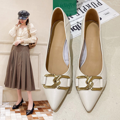 Shallow Mouth High Heels New Leather Pointed Toe Fashion