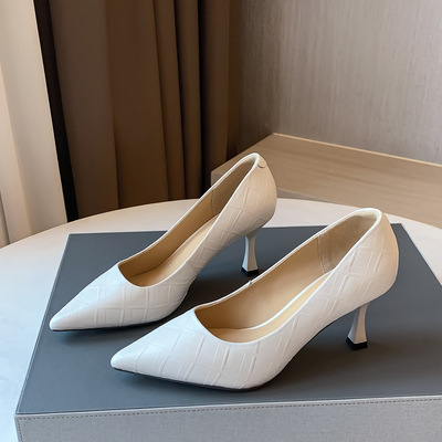 Fashion Pointed-toe High-heeled Shoes With Top Layer Of Sheepskin Stiletto Shallow Mouth