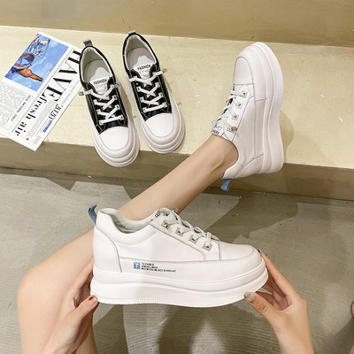 Cowhide Sponge Cake, Thick-soled Elastic Band, Casual Women's Shoes