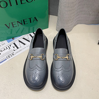 Top Layer Cowhide Loafers, Leather Flat Bottom, British College Style