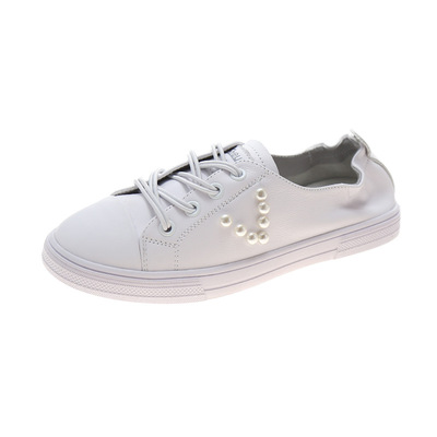 Cowhide White Shoes Summer New Style Flat Round Toe Casual Women's Shoes