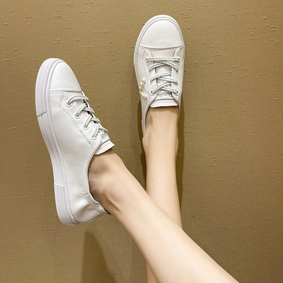 Cowhide White Shoes Summer New Style Flat Round Toe Casual Women's Shoes