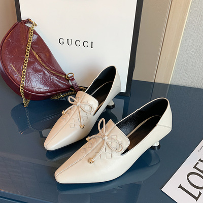 The New First Layer Cowhide High Heels European And American British Style Fashion