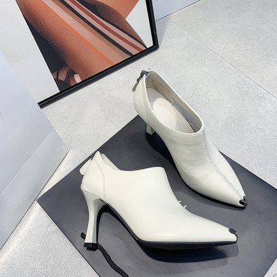 New Top Layer Cowhide Pointed High-heeled Fashion High-heeled Boots