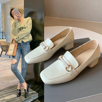 Mirror Top Layer Cowhide Thick-heel Loafers Summer New Style Patent Leather British Style