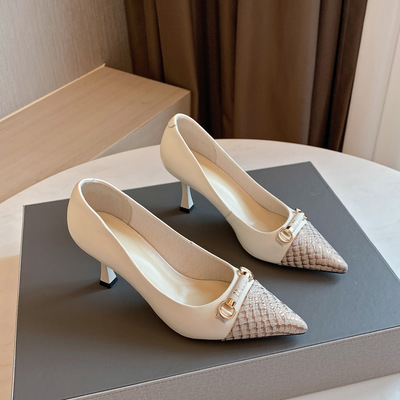 The New First Layer Cowhide High Heels Korean Style Pointed Toe Shallow Breathable