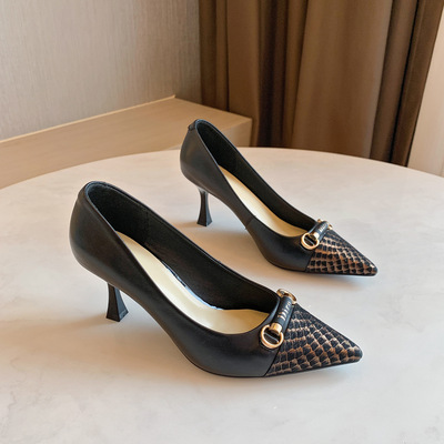 The New First Layer Cowhide High Heels Korean Style Pointed Toe Shallow Breathable