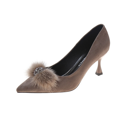 Stiletto Low-top Solid Color Daily Khaki Pointed Toe Women's High Heels