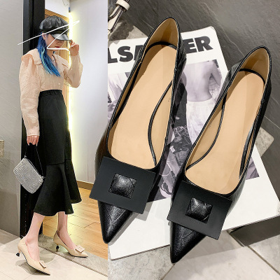 Pure Color Low-heeled Daily Low-cut Pointed Toe Hiking Fashion High-heeled Shoes