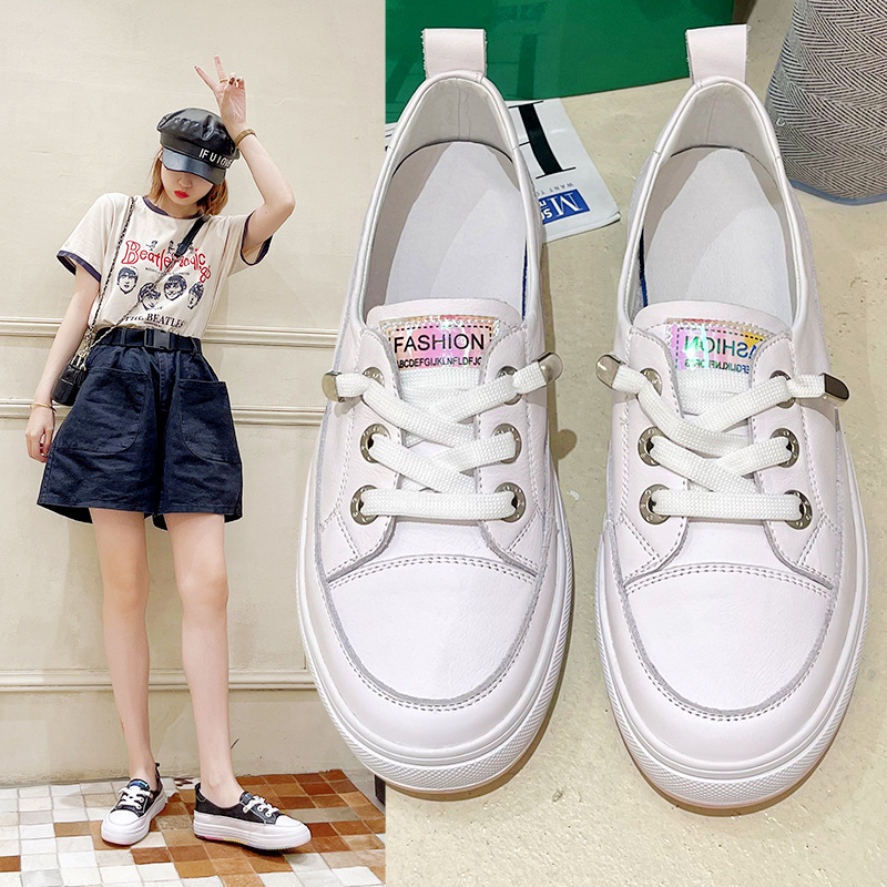 Cowhide Shallow Mouth Small White Shoes New Leather Flat Bottom Student Casual