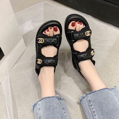 Small Fragrance Sandals European And American Summer New Style Velcro Flat Casual