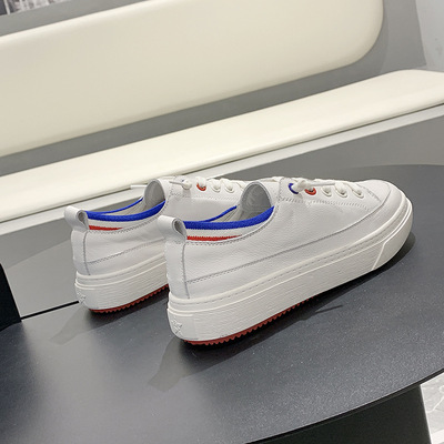 New Style Leather White Shoes Women Korean Style Round Toe Flat Casual