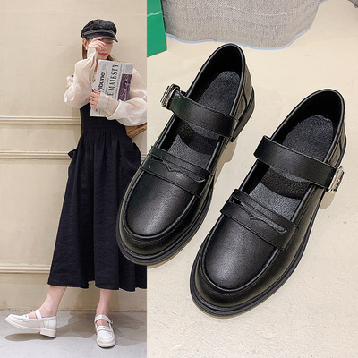 New Style Cowhide Loafers Korean Style Buckle Shallow Mouth Low Heel