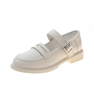 New Style Cowhide Loafers Korean Style Buckle Shallow Mouth Low Heel
