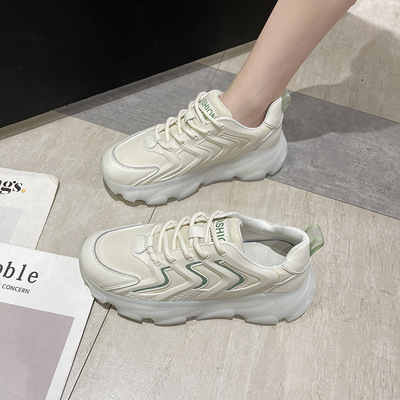 Daddy Shoes New Thick-soled Round Toe Lace-up Sports Casual Women's Shoes