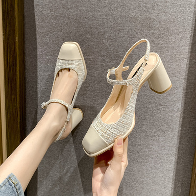 The New Square Head Thick And Commuter Word With Buckle Back Empty Korean Fashion