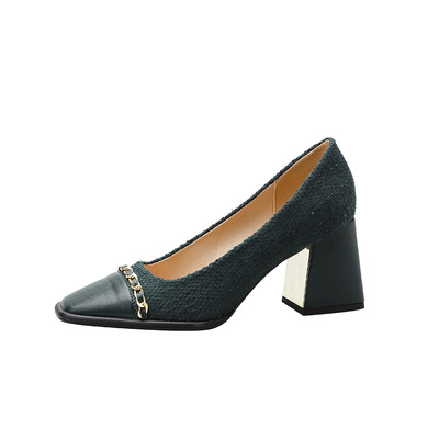 Spring New Style Square Head Shallow Mouth Korean Version With A Thick Heel
